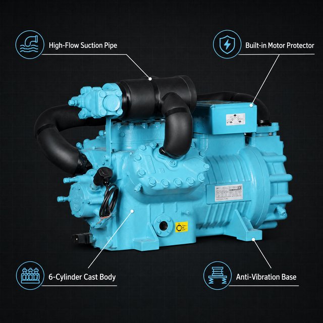 คอมเพรสเซอร์ทำความเย็นแบบสองขั้นตอนอุณหภูมิต่ำ 30HP YBF6F-30.2DS
